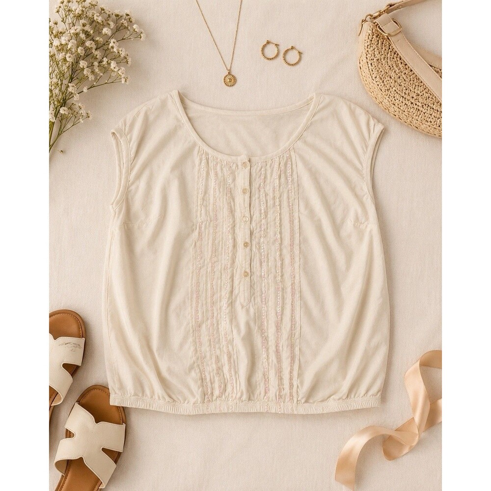 Aeropostale Women’s Ivory Embellished Cap Sleeve Top Size 10 Beaded Sequin